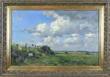 Henk van Leeuwen van Oudewater, Landschap met geiten, Olieverf op linnen