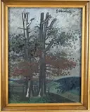 Ernst Oberhoff, Berglandschap met bomen in herfsttooi, Olieverf op schilderskarton