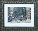 Nico Bruijnesteijn, Stadsgezicht met markt, Olieverf op paneel