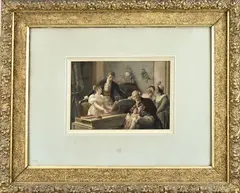 Franz Xaver Simm, Romantische Weense voorstelling, Antieke romantische lithografie met Weense voorstelling