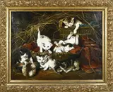 Monogram F.S., Spelende kittens, Olieverf op linnen