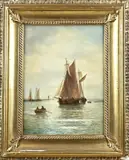 G.J.A. van Reede, Platbodems op zee, Olieverf op paneel