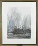 Theodorus van Oorschot, Bosgezicht met schuur, Aquarel op papier