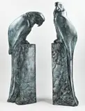 H 83 cm. by Twee grote bronzen ara's op piedestal, offered Apr 2023