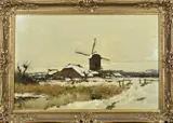 Dorus Arts, Hollands besneeuwd landschap, Olieverf op paneel