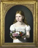 N. Ortlieb pinx., Meisje met bloemen, Olieverf op linnen