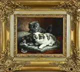 Cornelis Raaphorst, Drie kittens met veer, Olieverf op linnen