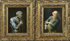 2x Ongesigneerd, Karikaturen Duitse officieren, Olieverf op papier