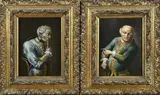 2x Ongesigneerd, Karikaturen Duitse officieren, Olieverf op papier