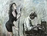 Vincent Igor Ilinsky, Jazz zangeres met pianist, Olieverf op linnen