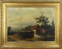Ongesigneerd? Circa, Landschap met watermolen, Olieverf op linnen