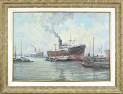 Rotterdams havengezicht by Hendrik Fleurbaaij, Olieverf op linnen, offered Jan 2023
