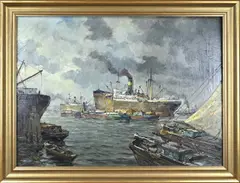 G. Wiegman, Rotterdamse haven, Olieverf op linnen