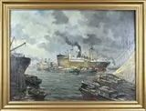 G. Wiegman, Rotterdamse haven, Olieverf op linnen