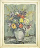 Onduid. gesig., Kruik met bloemen, Olieverf op linnen
