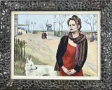 Danny Jacobs, Dame in Hollands landschap, Olieverf op linnen