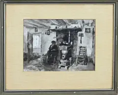 Arthur Briët, Boer bij haard, Sepia op papier
