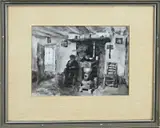 Arthur Briët, Boer bij haard, Sepia op papier