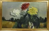 Chinese vaas met dahlia's by Piet van Wijngaerdt, Olieverf op linnen, offered Jan 2023