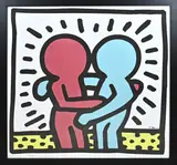 Lithografie Keith Haring, Twee omhelsende figuren, Lithografie Keith Haring