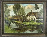 Arie Wassenburg, Landschap Giethoorn, Olieverf op linnen