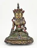 H 33 cm. by Oude Chinese bronzen boeddha op lotusbloem, offered Jan 2023