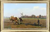 Gijsbertus J. van Overbeek, Ploegende boer met paardenspan, Olieverf op linnen