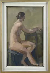 Zittend vrouwelijk naakt by Adam Potgieter, Olieverf op paneel, offered Oct 2022