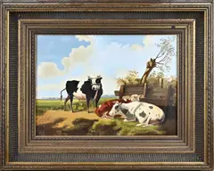 Monogram H.R., Landschap met koeien, Olieverf op linnen