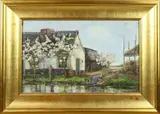 Onduid. gesig., Landschap met boerderij, Olieverf op linnen