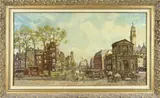 B.C. van Ettinger, Rotterdams stadsgezicht met grachten en figuren, Olieverf op linnen