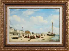 J.J. Hovener, Strandgezicht met figuren, Olieverf op linnen