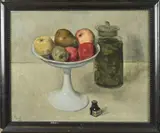 Bart Peizel, Stilleven, Stilleven met fruitschaal, glazen pot en inktpot