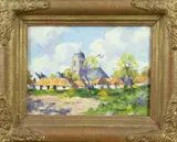G.P.A. Schmidt, Dorpsgezicht Veere, Olieverf op paneel
