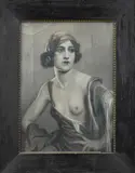 E. Scholz, Erotische dame, Pastel op papier
