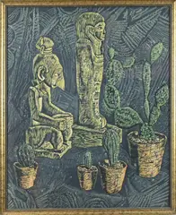 Herman Bieling, Cactussen en beelden, Steendruk op papier