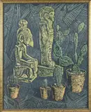 Herman Bieling, Cactussen en beelden, Steendruk op papier