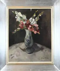 Chinese vaas met bloemen by Joop Kropff, Olieverf op linnen, offered Oct 2022