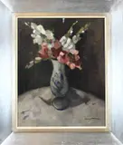 Joop Kropff, Chinese vaas met bloemen, Olieverf op linnen