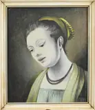 Monogram M.M., Portret jonge vrouw, Gouache op papier