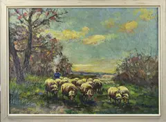 Jacobus Doeser, Herder met schapen, Olieverf op linnen