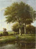 Adriaan Marinus Geijp, Landschap met vissende boeren, Olieverf op linnen