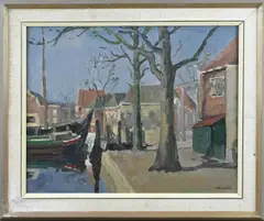 Zomers Hollands havengezicht by Adam Potgieter, Olieverf op linnen, offered Oct 2022