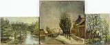 3x Hollandse School, Landschappen met waterpartij, Olieverf op paneel