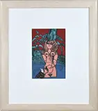 Guillaume Corneille, Vrouwelijk naakt met kat en duif, Lithografie op papier
