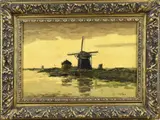 Henk Leurs, Poldergezicht met molen, Olieverf op linnen