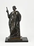 Griekse vrouw met fluit by 19e Eeuws bronzen figuur op marmeren basement, 19e Eeuws bronzen figuur op marmeren basement, offered Oct 2022