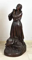 Alphonse de Tombay, Biddende vrouw, Groot antiek Frans terracotta figuur