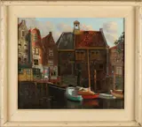 Onduid. gesig., Delftshaven Rotterdam, Olieverf op linnen