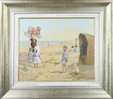 Strandgezicht met ballonverkoper by Den Haag J.J.H. van Leeuwen, Olieverf op paneel, offered Jul 2022